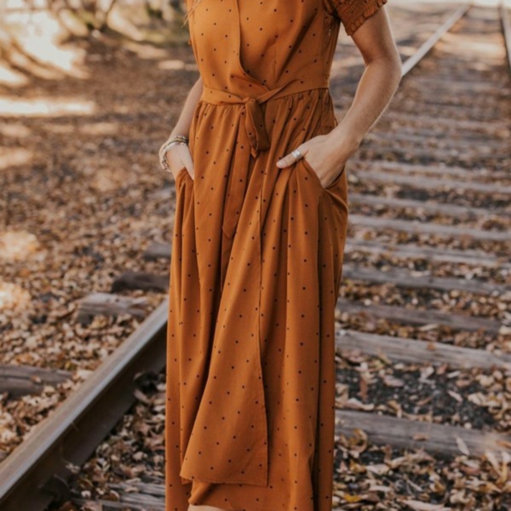 V-neck Polka Dot Midi Dress